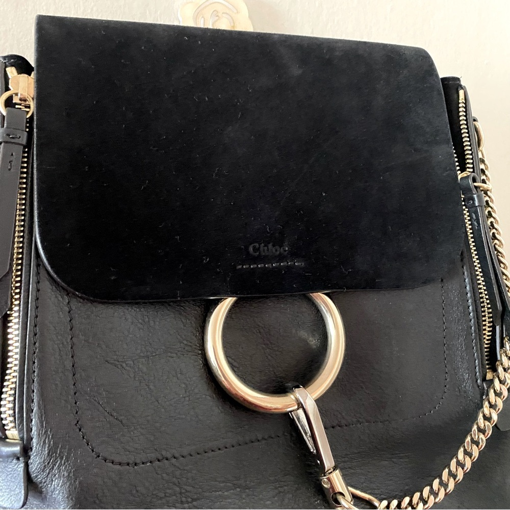 Chloe Faye Black Leather Backpack Shoulder Bag with Gold Tone Hardware - Picture 6 of 9